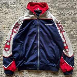 Vintage 1980s Champion USA Track Jacket Red White Blue Men’s L Made In USA